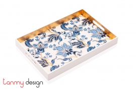 White rectangle lacquer tray with flower and leaf pattern 25*40*4 cm